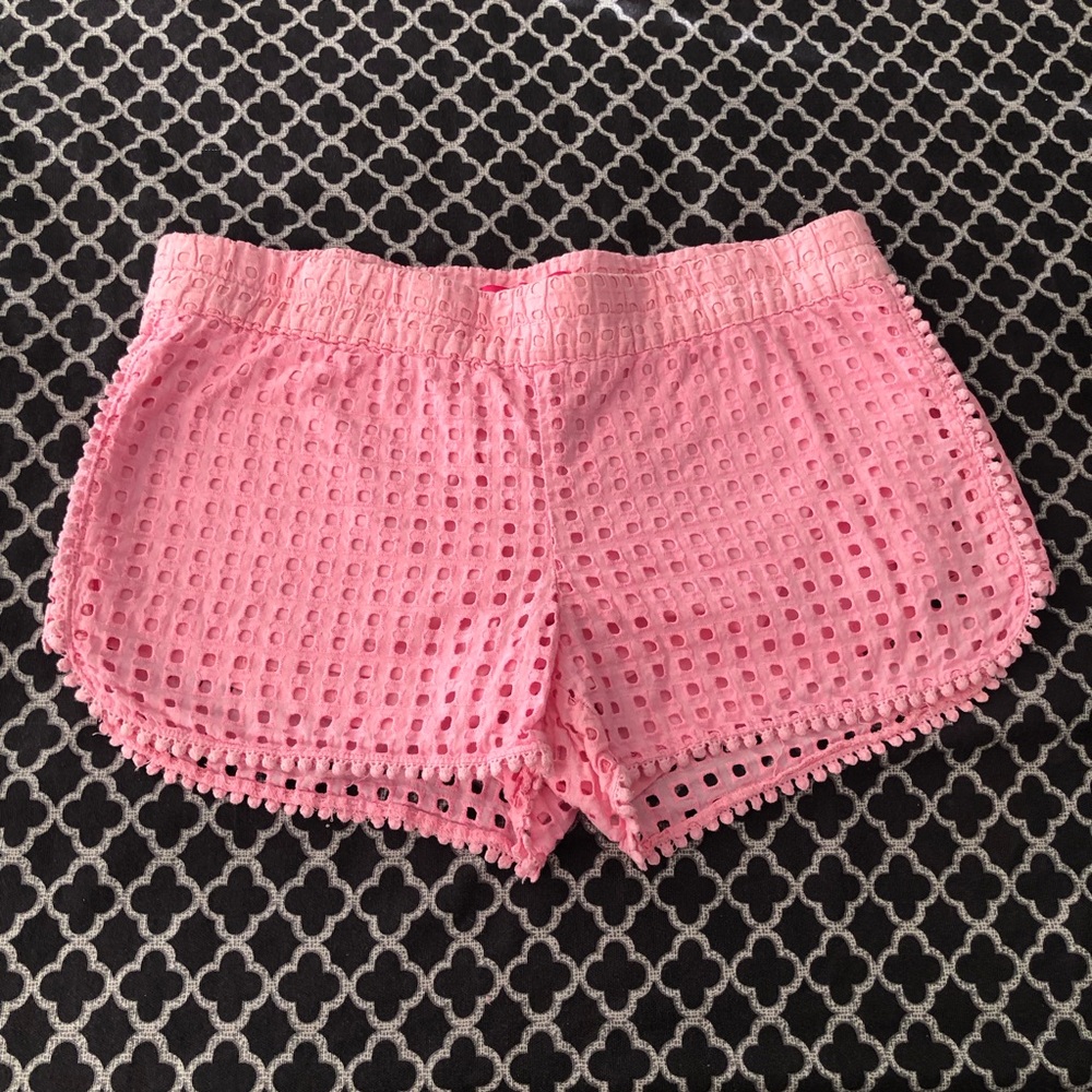 Lilly Pulitzer X Target Pink Eyelet Pom Pom Trim Shorts Womens Sz Small AB16 - Picture 2 of 9